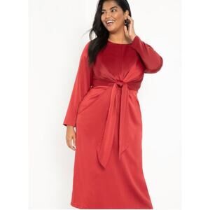 NWT Eloquii Twist Front Satin Midi Dress Red Size 26